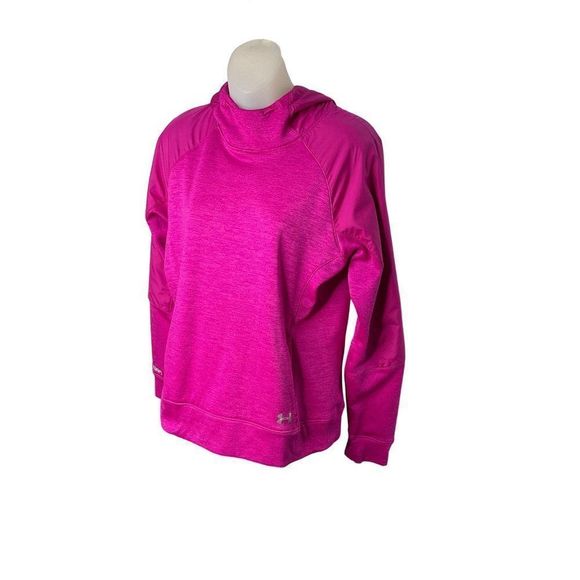 𝅺MEDIUM Under Armour Heatgear womens bright pink hoodie sweatshirt XStorm - Picture 1 of 7